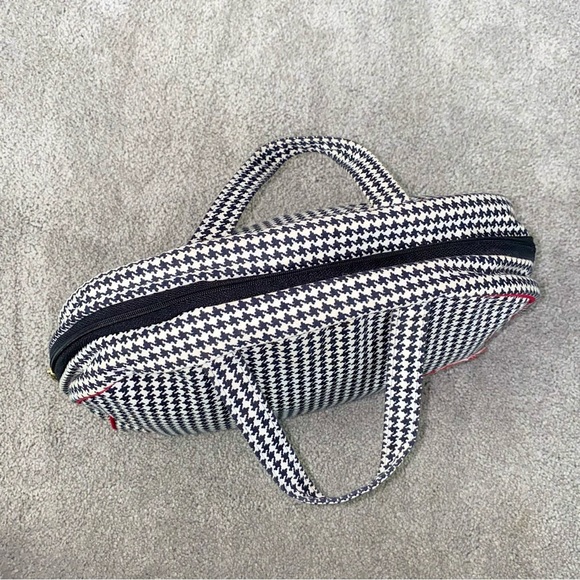 VTG Christian Dior Houndstooth Large Zip Top Handle Carry All Travel Makeup Bag - Picture 11 of 14